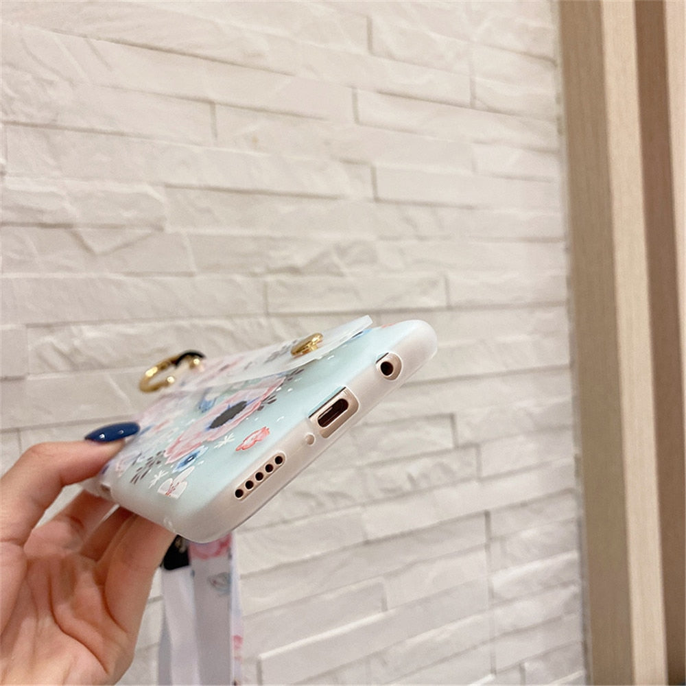 Anymob Samsung White Cherry Blossom Soft Silicone Case Flowers Neck Lanyard Wristband Holder Cover-Mobile Phone Cases-PEROZ Accessories
