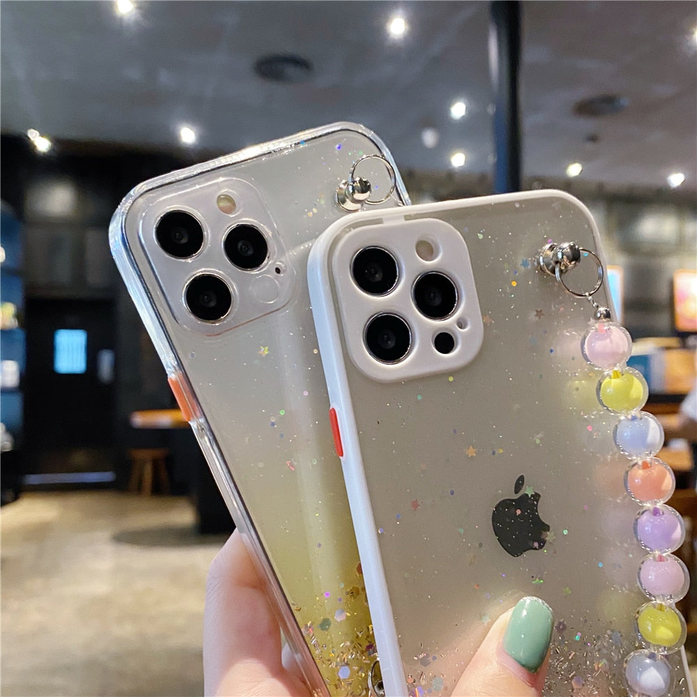 Anymob iPhone Case Yellow Colorful Pearl Bracelet Gradient Glitter Soft Silicone Cover-Mobile Phone Cases-PEROZ Accessories
