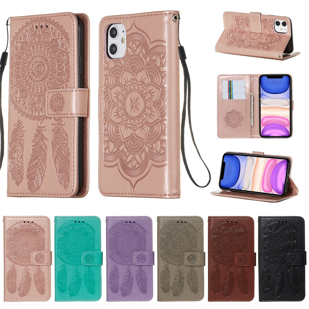 Anymob iPhone Case Turquoise Embossed Book Style Flip Wallet PU Leather With Card Slot-Mobile Phone Cases-PEROZ Accessories