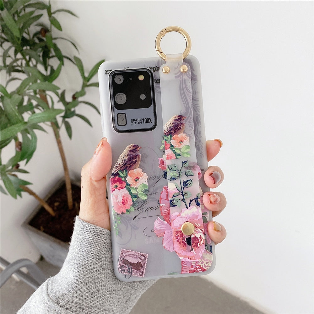 Anymob Samsung White Magnolia Soft Silicon Wrist Strap Case Bag Shell Cover-Mobile Phone Cases-PEROZ Accessories