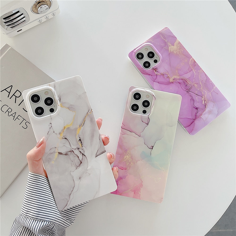 Anymob iPhone Gradient Marble Silicone Pattern Phone Cases With Square Cover-Mobile Phone Cases-PEROZ Accessories