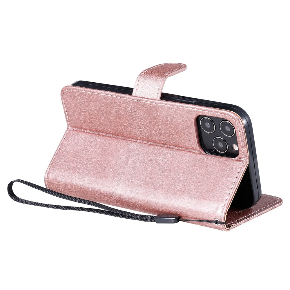 Anymob iPhone Black Flip Leather Phone Case Solid Color Wallet Cover-Mobile Phone Cases-PEROZ Accessories
