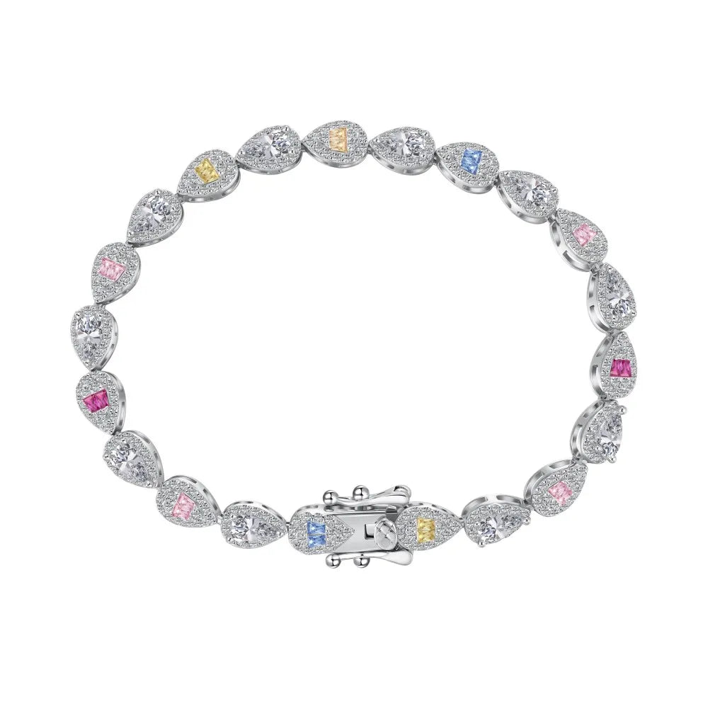 Anyco Bracelet Multicolored Pear Fruit Shape Rainbow Stones S925 Silver Fine Jewelry Colorful Zircons Tennis Bracelets For Women-Bracelets-PEROZ Accessories