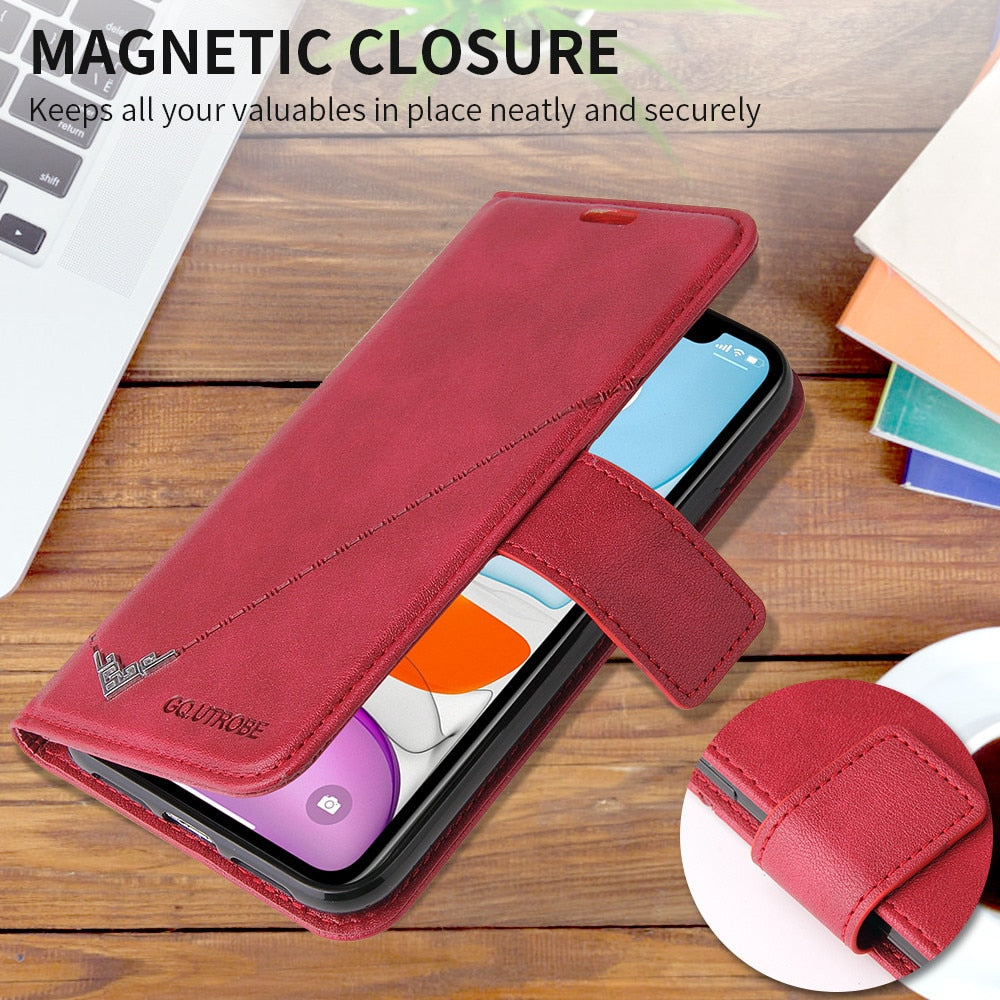 Anymob iPhone Case Red Fashion Flip Solid Color Leather Wallet Phone Bags Cover-Mobile Phone Cases-PEROZ Accessories