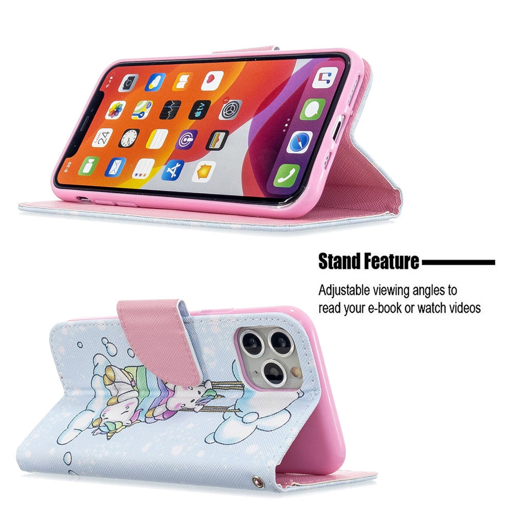Anymob iPhone Case Unicorn with Ballon Unicorn Painted Leather Magnetic Flip Wallet Cover Shell-Mobile Phone Cases-PEROZ Accessories