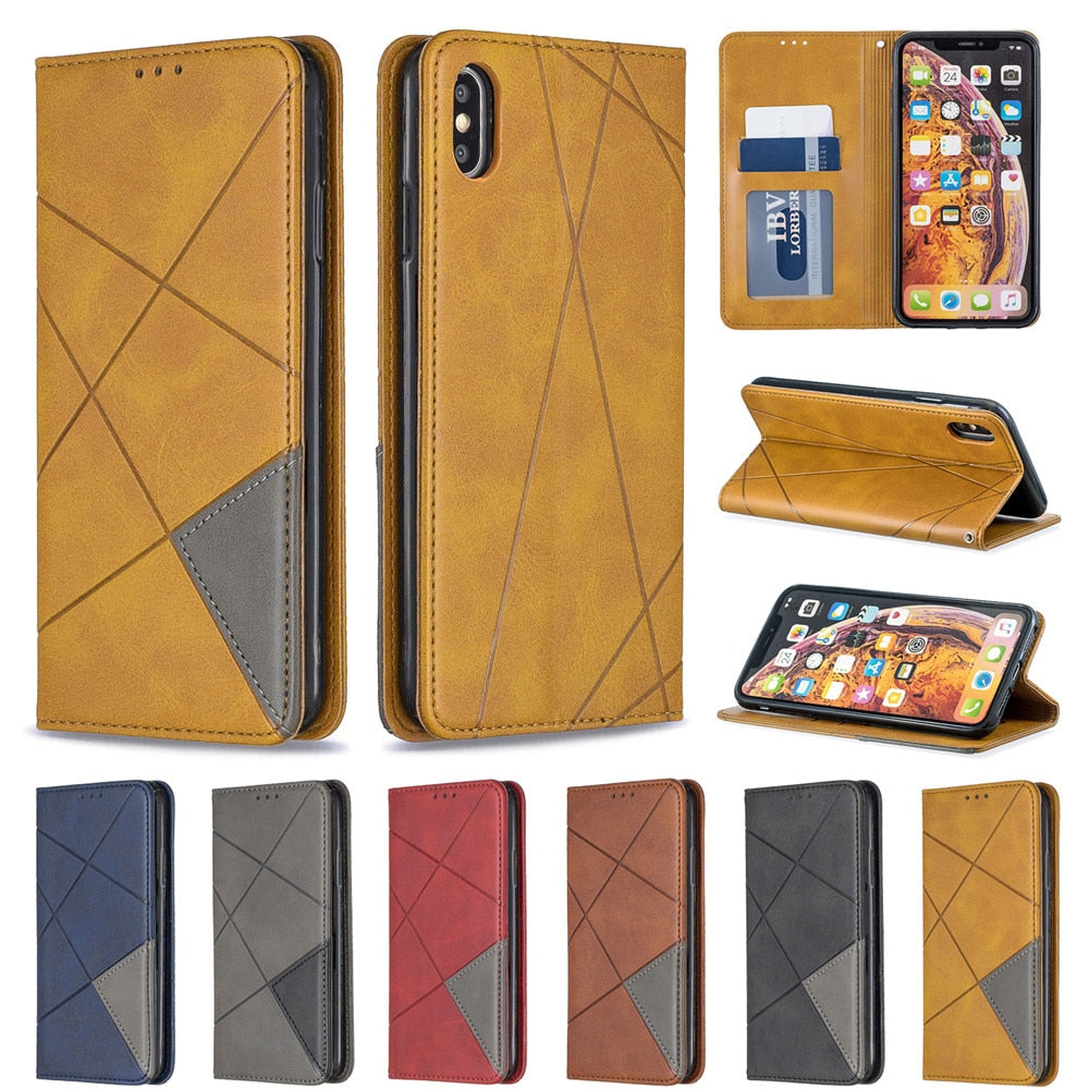 Anymob iPhone Case Brown Flip Wallet Luxury Vintage Business Leather Magnetic Phone Bag-Mobile Phone Cases-PEROZ Accessories