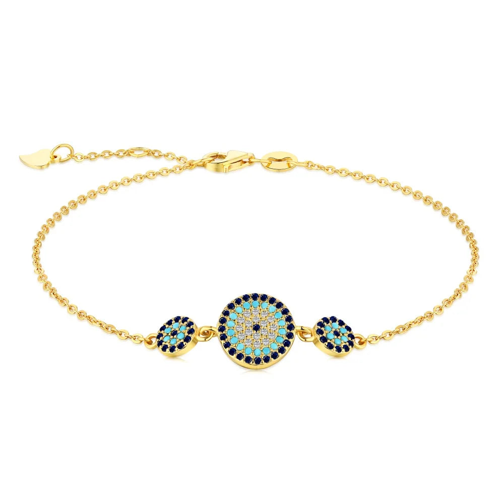 Anyco Bracelet Fashion Jewelry Green Eyes Shape Chain Pave Gold Platted Cubic Zirconia Adjustable Bangle Bracelet For Women Girls-Bracelets-PEROZ Accessories