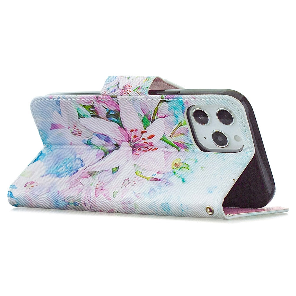 Anymob iPhone Case Dark Blue Flip Leather Fashion Colorful Flower Painted Wallet Phone Bags-Mobile Phone Cases-PEROZ Accessories
