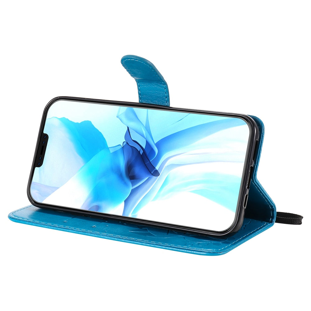Anymob iPhone Blue Leather Flip Case Embossing Cat and Bee Cover-PEROZ Accessories