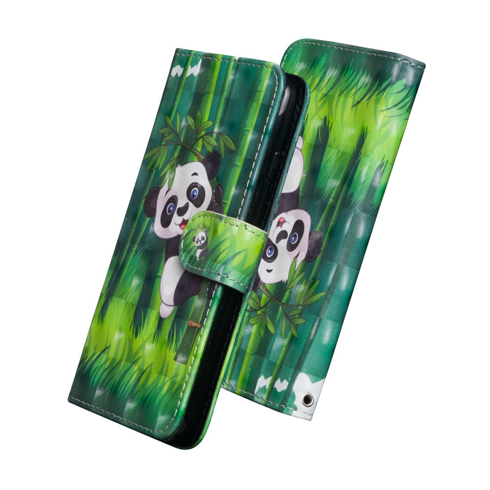 Anymob iPhone Case Green Panda Flip Leather 3D Panda Painted Wallet Back Cover-Mobile Phone Cases-PEROZ Accessories