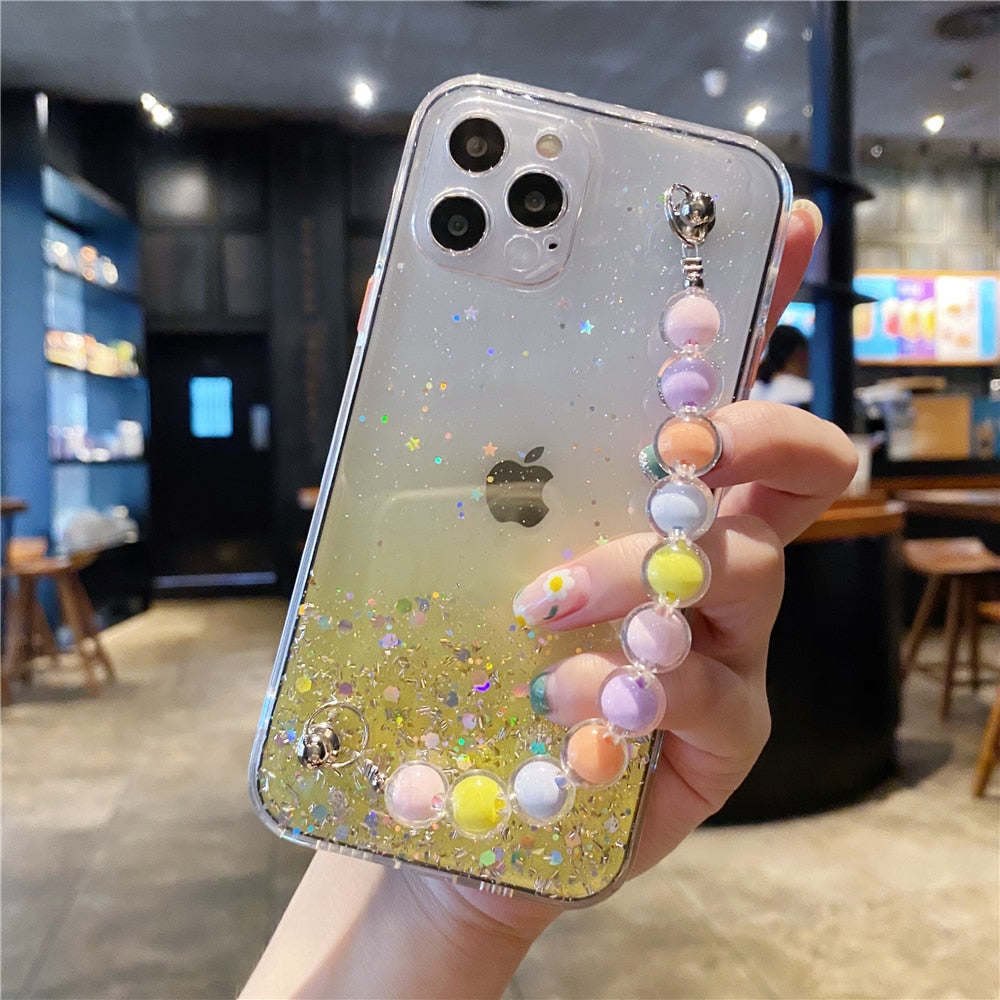 Anymob iPhone Case Yellow Colorful Pearl Bracelet Gradient Glitter Soft Silicone Cover-Mobile Phone Cases-PEROZ Accessories