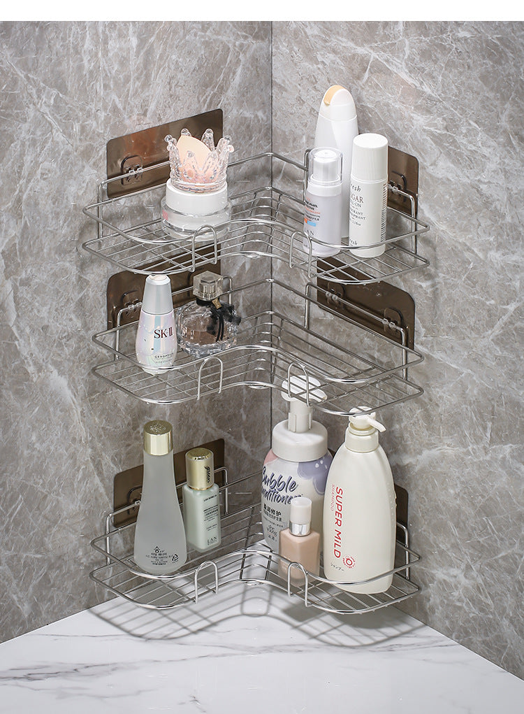 Anyhouz Corner Shelf Shower Black No-Drill Storage Rack Holder Toilet Organizer Bathroom Shelves Accessories-Bathroom and Toilet Accessories-PEROZ Accessories