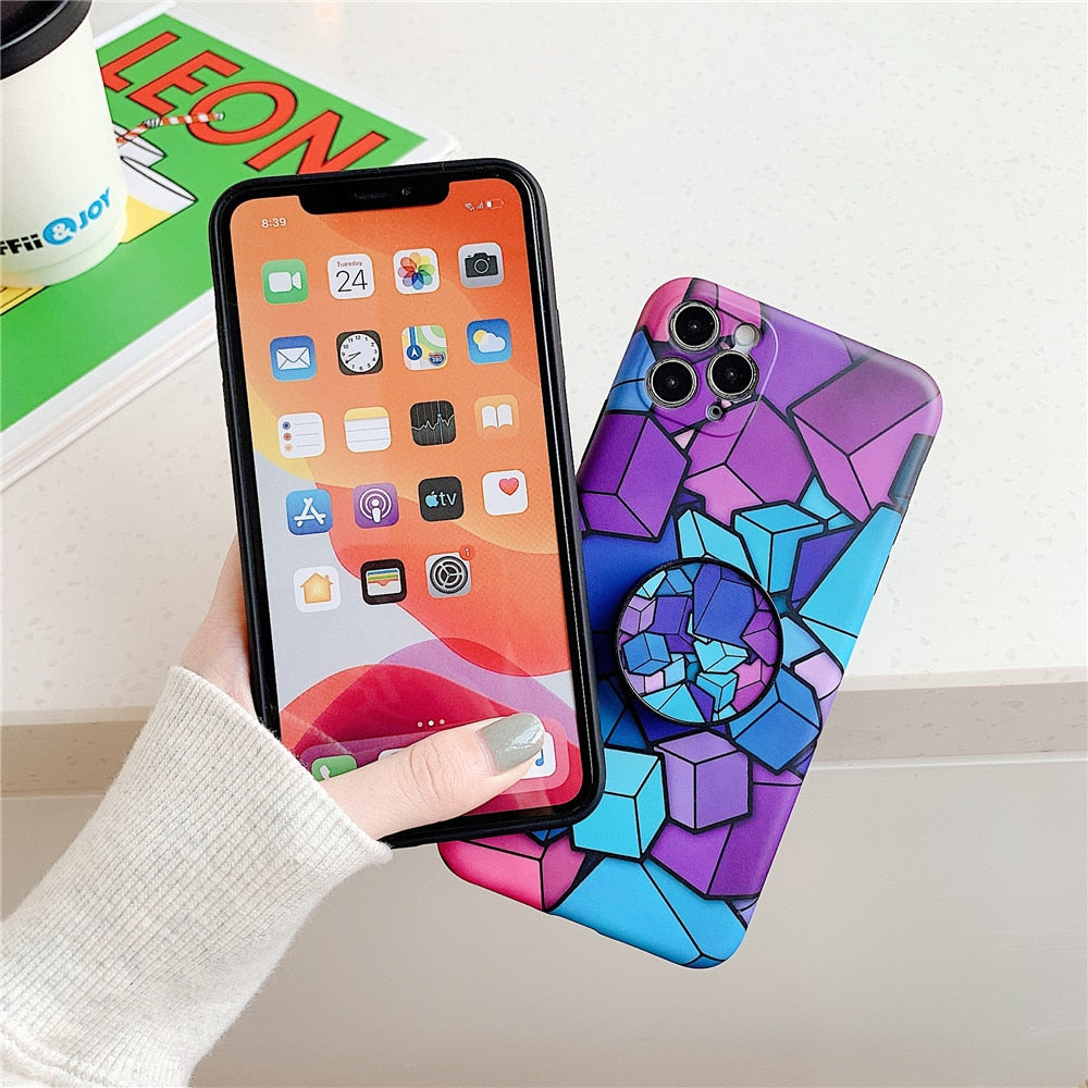 Anymob iPhone Case Purple Colorful Marble Holder Grip Kickstand Soft Silicon Phone Back Cover-Mobile Phone Cases-PEROZ Accessories