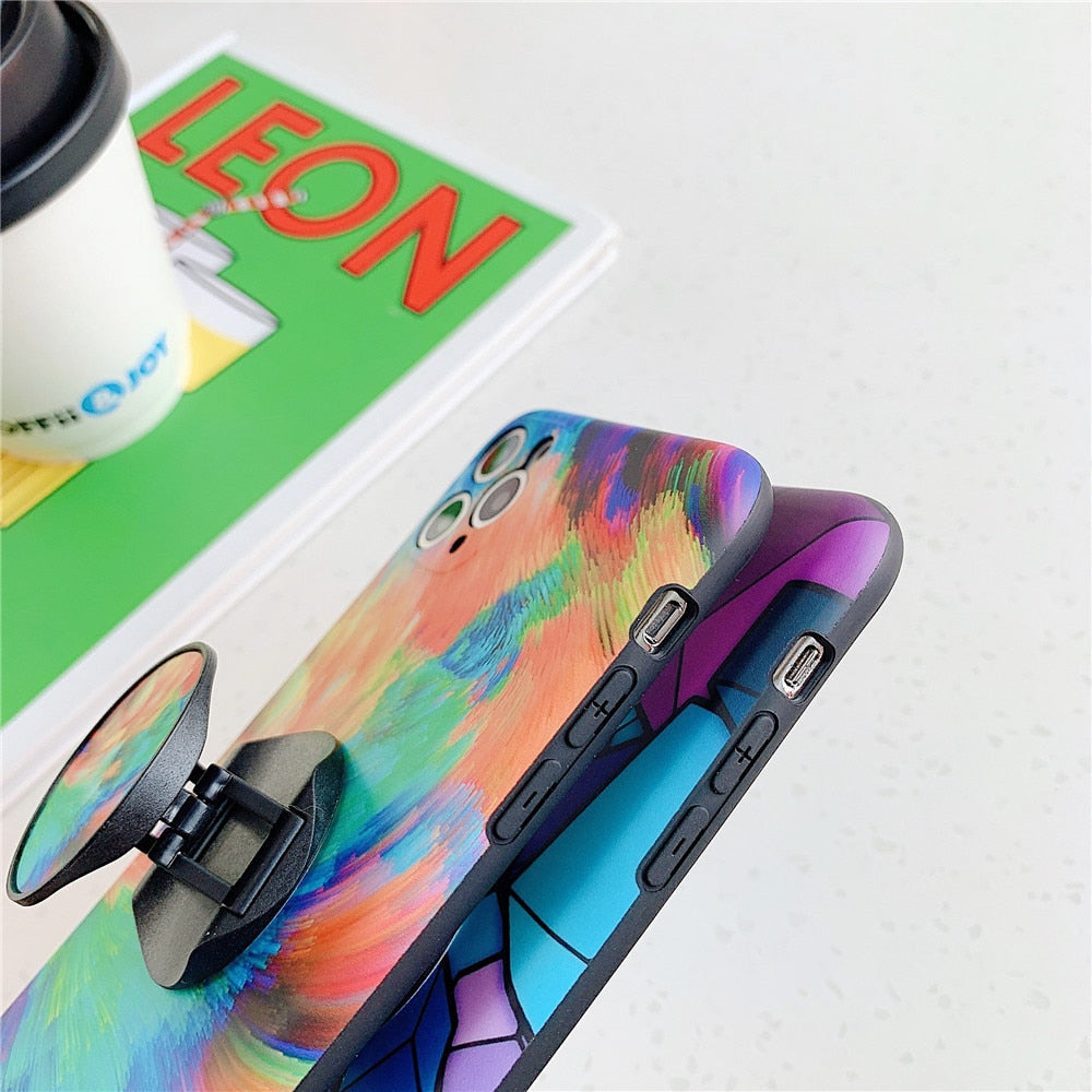 Anymob iPhone Case Purple Colorful Marble Holder Grip Kickstand Soft Silicon Phone Back Cover-Mobile Phone Cases-PEROZ Accessories