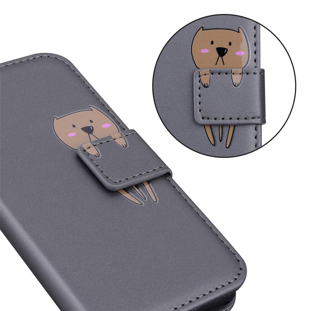 Anymob iPhone Case Gray Flip Leather Skin Silicone Bear Design Wallet Phone-Mobile Phone Cases-PEROZ Accessories