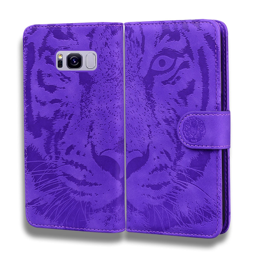 Anymob Samsung Case Red 3D Tiger Embossing Magnetic Flip Leather Card Slot Wallet Book Style Cover-Mobile Phone Cases-PEROZ Accessories