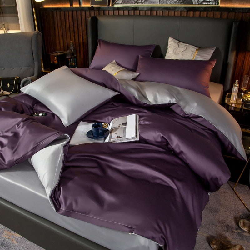 Anyhouz Duvet Comforter Set Queen Purple/ Light Grey Egyptian Cotton Thick Blanket Bedspread 4 Pcs Bed Set-Comforter-PEROZ Accessories