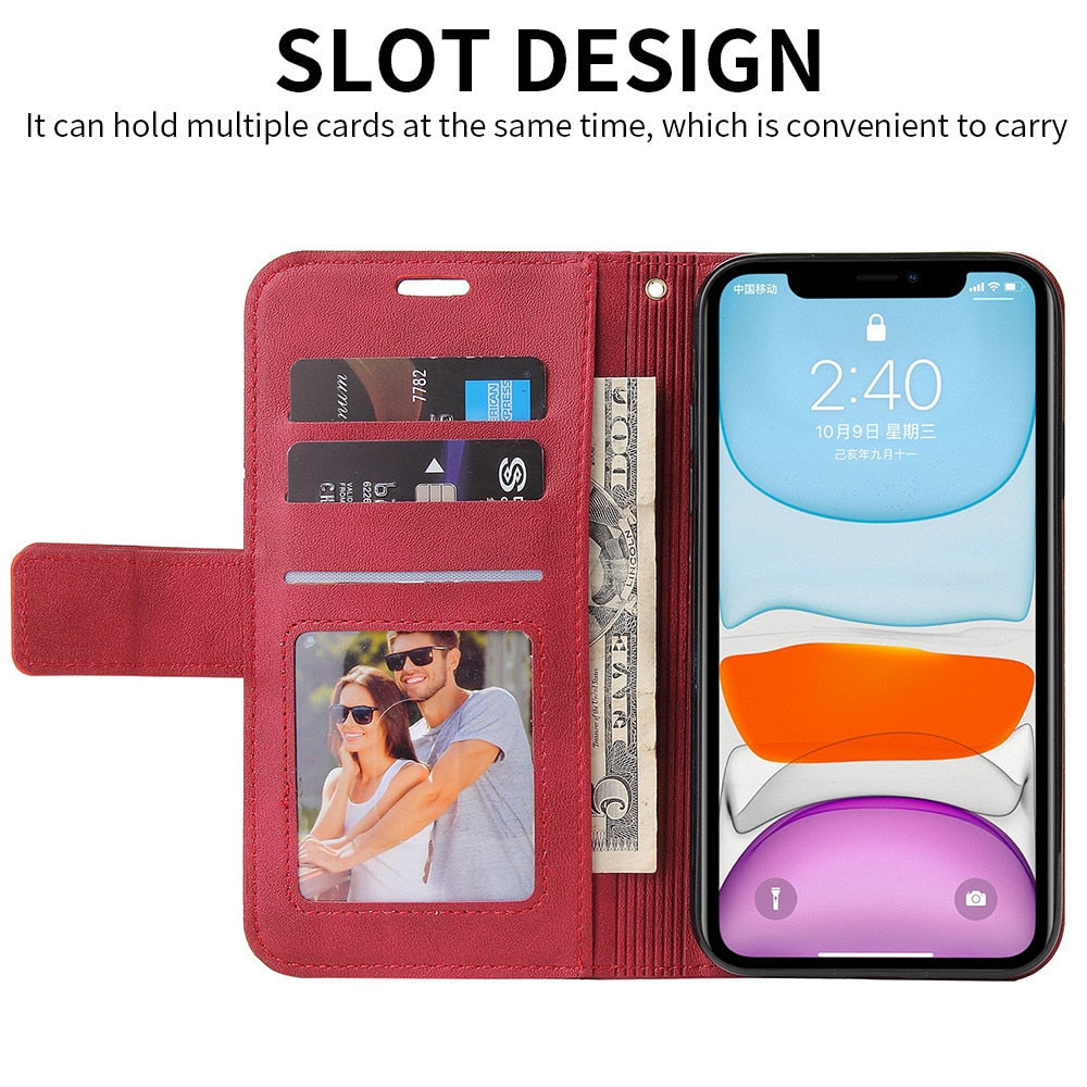 Anymob iPhone Case Red Fashion Flip Solid Color Leather Wallet Phone Bags Cover-Mobile Phone Cases-PEROZ Accessories