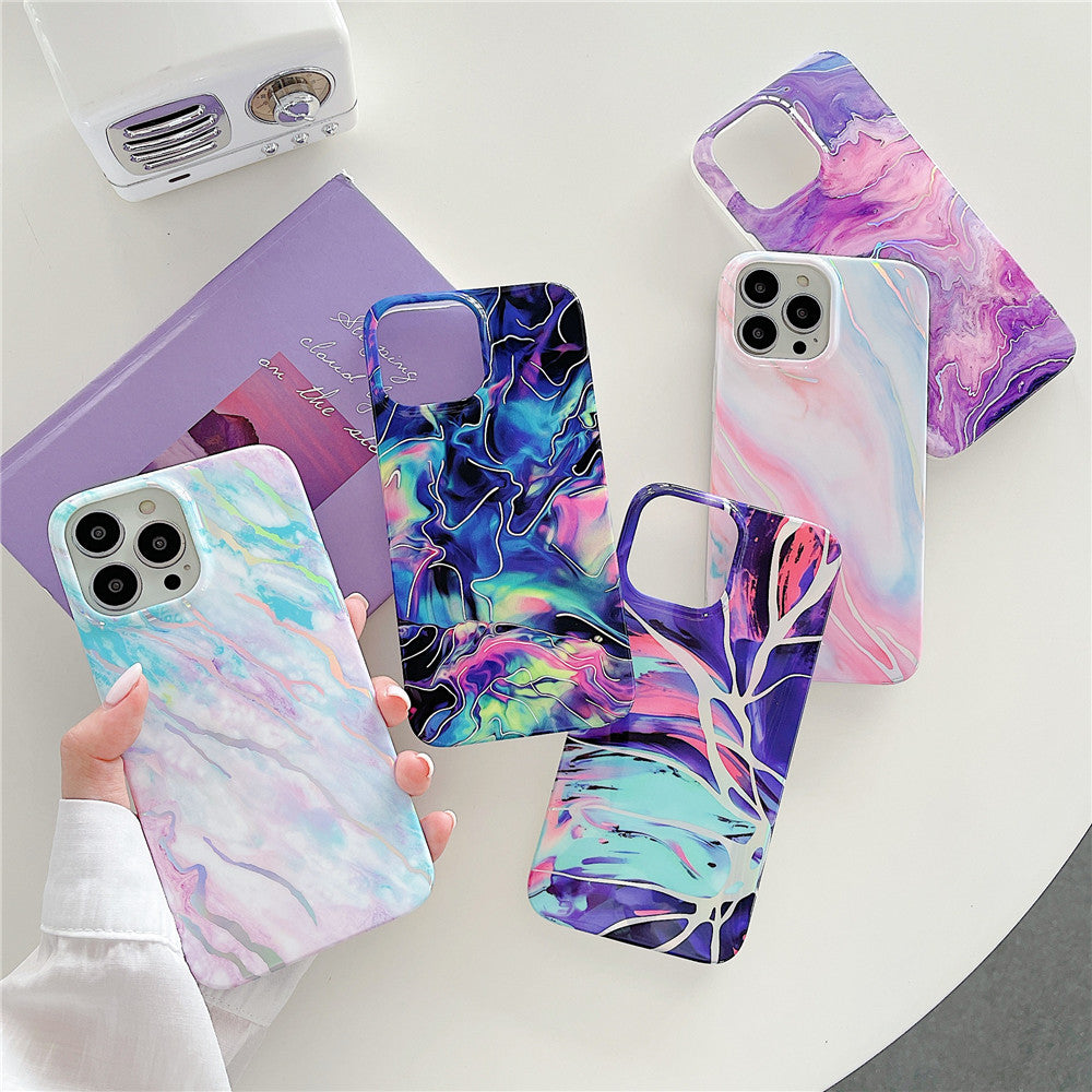 Anymob iPhone Laser Gradient Marble Soft Silicone Blue Phone Case With Anti-Fingerprint Anti-Scratch Dustproof Non-SlipPhone iPhone Compatible-Mobile Phone Cases-PEROZ Accessories