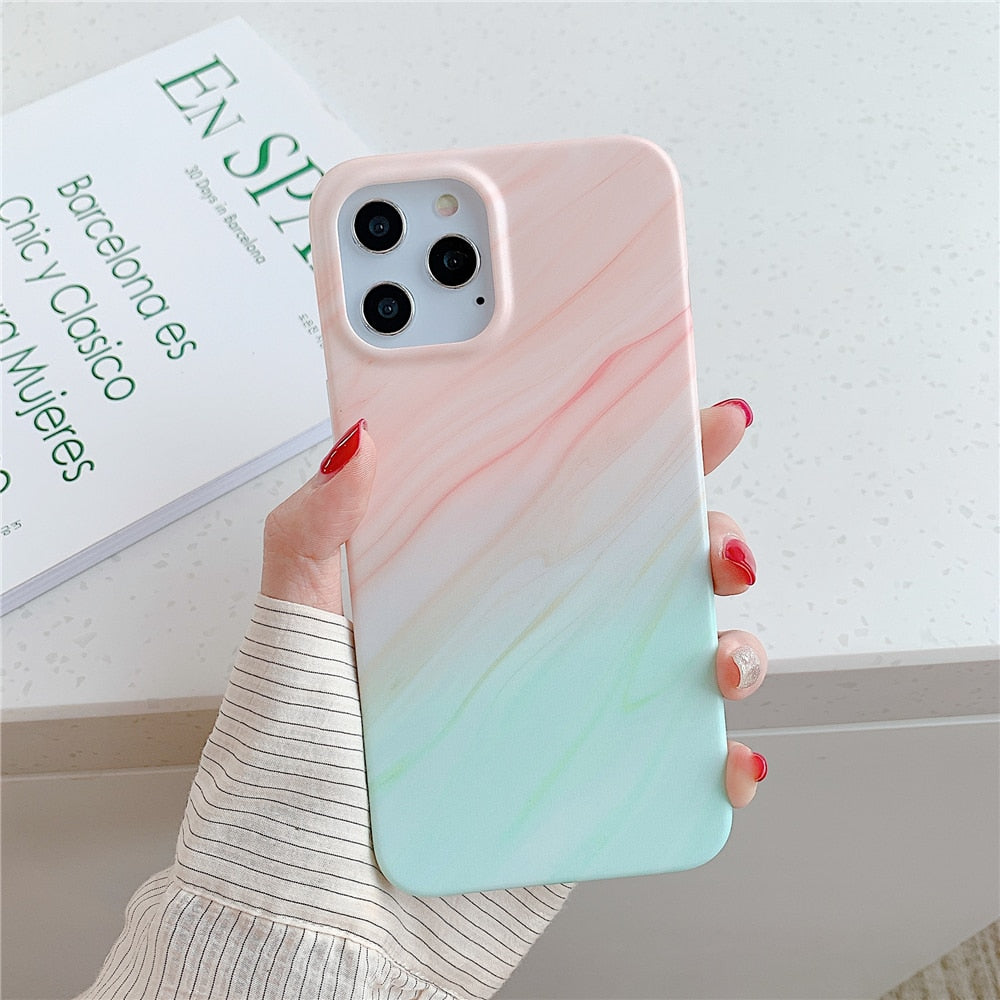 Anymob iPhone Case Sky Blue Gradual Color Matte Marble Soft Silicone Back Cover-Mobile Phone Cases-PEROZ Accessories