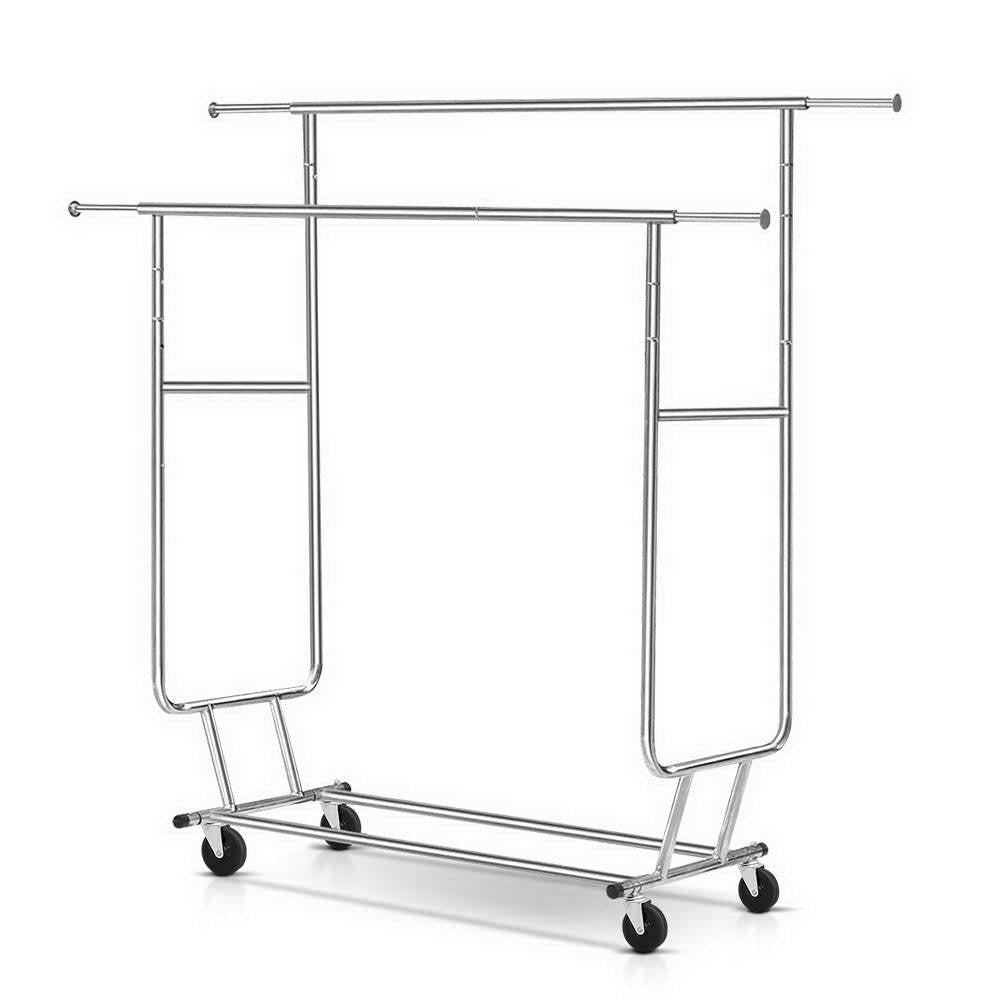 Artiss 6FT Double Rail Clothes Rack Coat Stand Adjustable Garment Rolling Hanger-Furniture > Bedroom - Peroz Australia - Image - 2