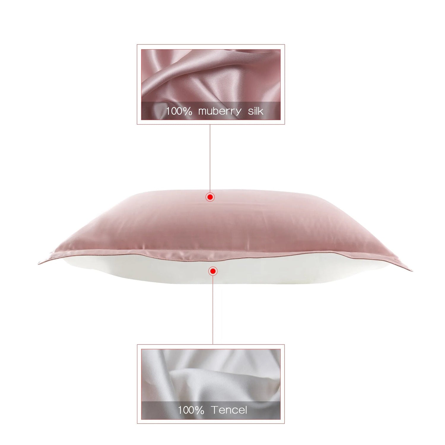 Anyhouz Pillowcase 50x90cm Pink Pure Real Silk For Comfortable And Relaxing Home Bed-Pillowcases-PEROZ Accessories