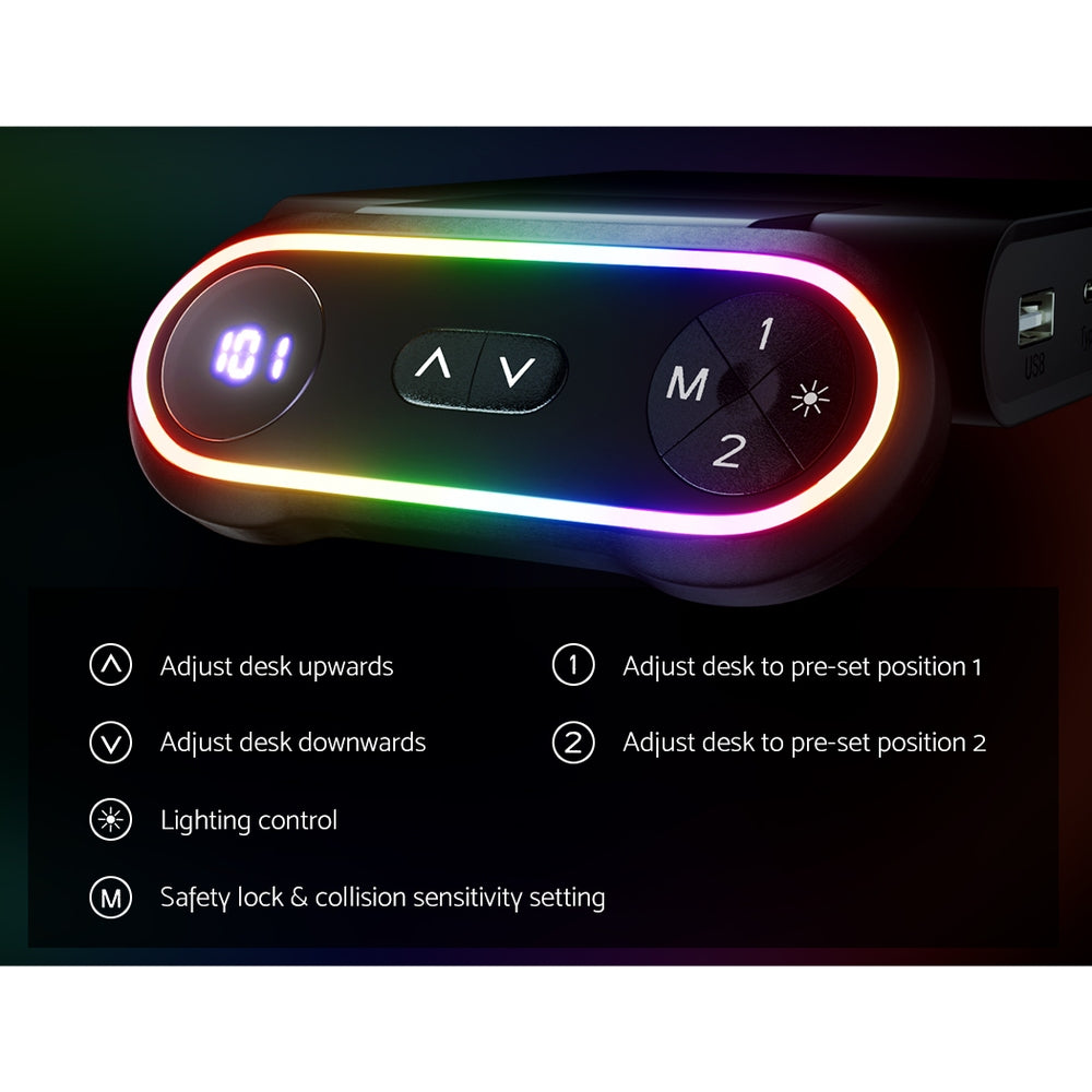 Artiss Electric Standing Desk Sit Stand Gaming Desks RGB Light Home Office Table-Furniture > Office - Peroz Australia - Image - 7