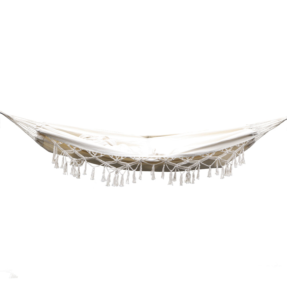 Gardeon Hanging Tassel Hammock Swing Bed Cream-Hammock-PEROZ Accessories