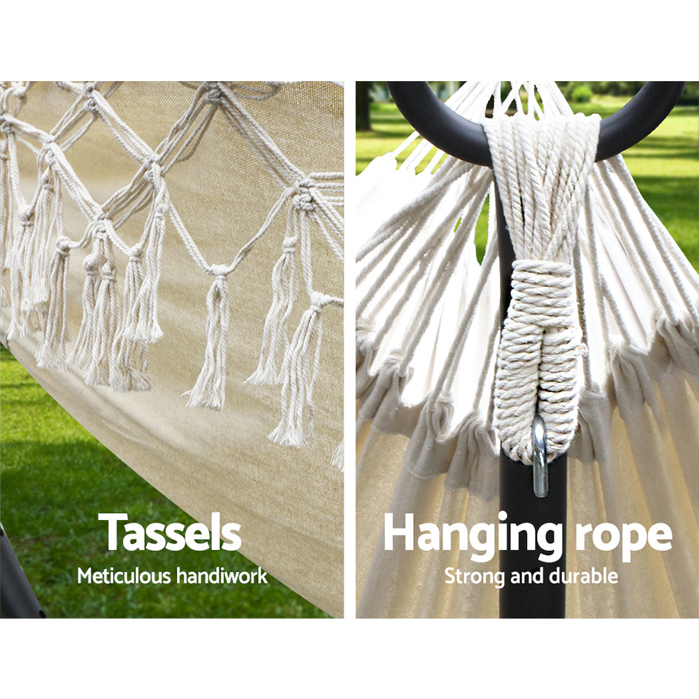 Gardeon Hanging Tassel Hammock Swing Bed Cream-Hammock-PEROZ Accessories