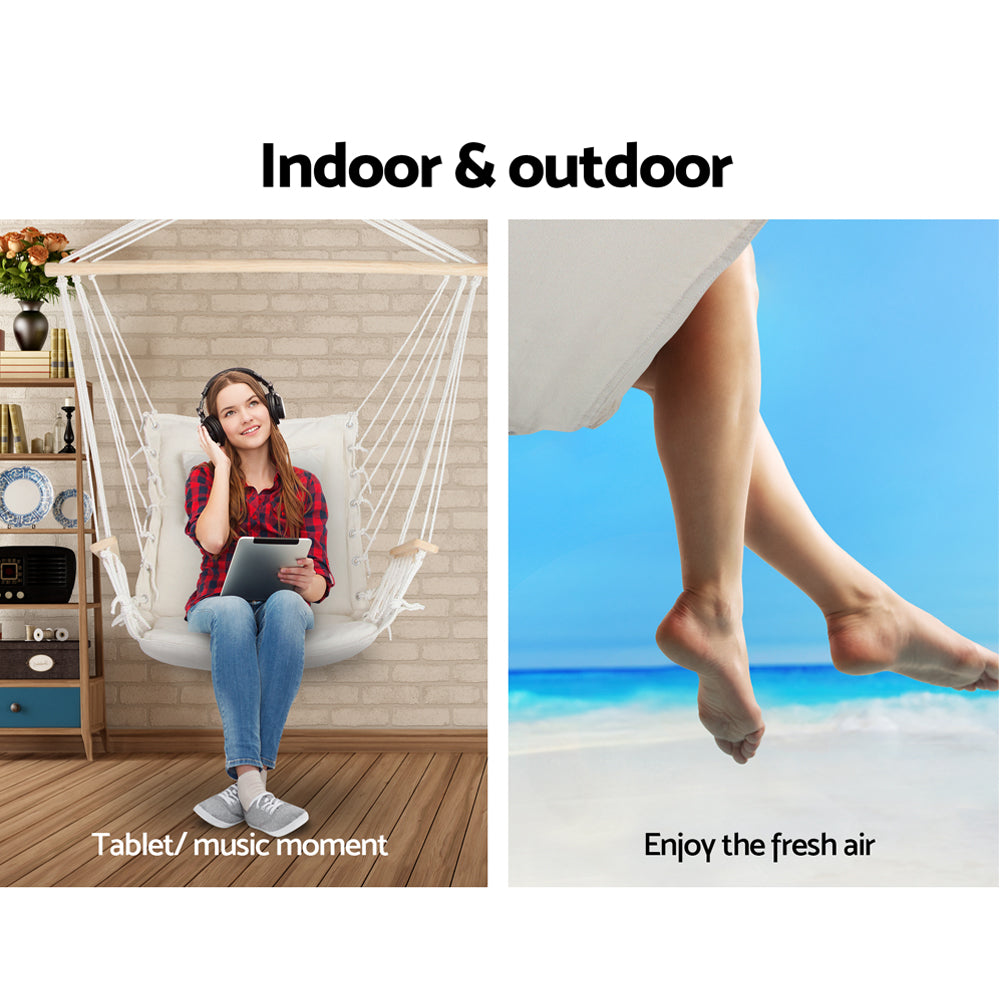 Gardeon Hammock Hanging Swing Chair - Cream-Hammock-PEROZ Accessories