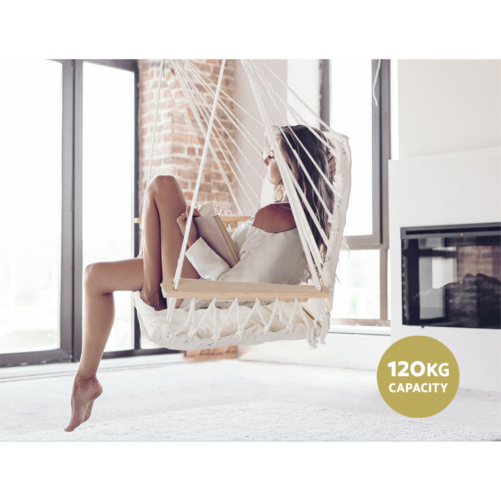 Gardeon Hammock Hanging Swing Chair - Cream-Hammock-PEROZ Accessories