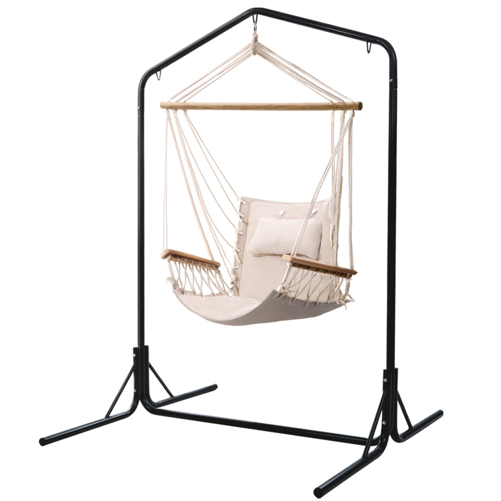 Gardeon Outdoor Hammock Chair with Stand Swing Hanging Hammock Garden Cream-Hammock-PEROZ Accessories