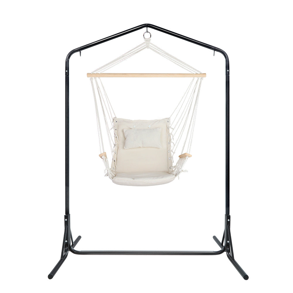 Gardeon Outdoor Hammock Chair with Stand Swing Hanging Hammock Garden Cream-Hammock-PEROZ Accessories