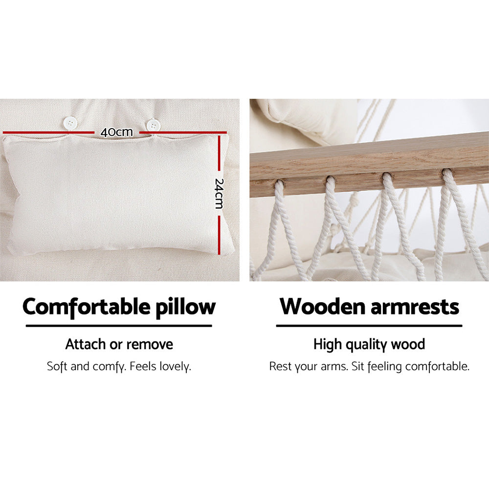 Gardeon Outdoor Hammock Chair with Stand Swing Hanging Hammock Garden Cream-Hammock-PEROZ Accessories