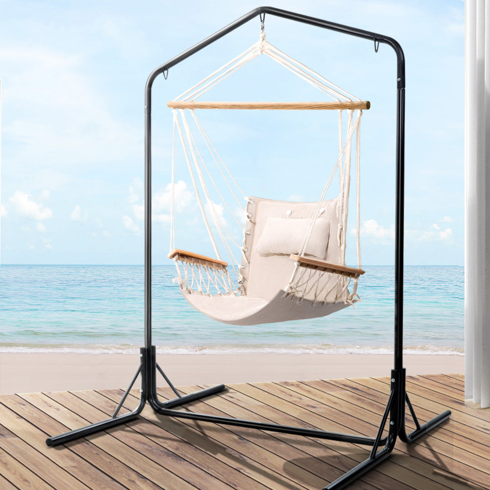 Gardeon Outdoor Hammock Chair with Stand Swing Hanging Hammock Garden Cream-Hammock-PEROZ Accessories