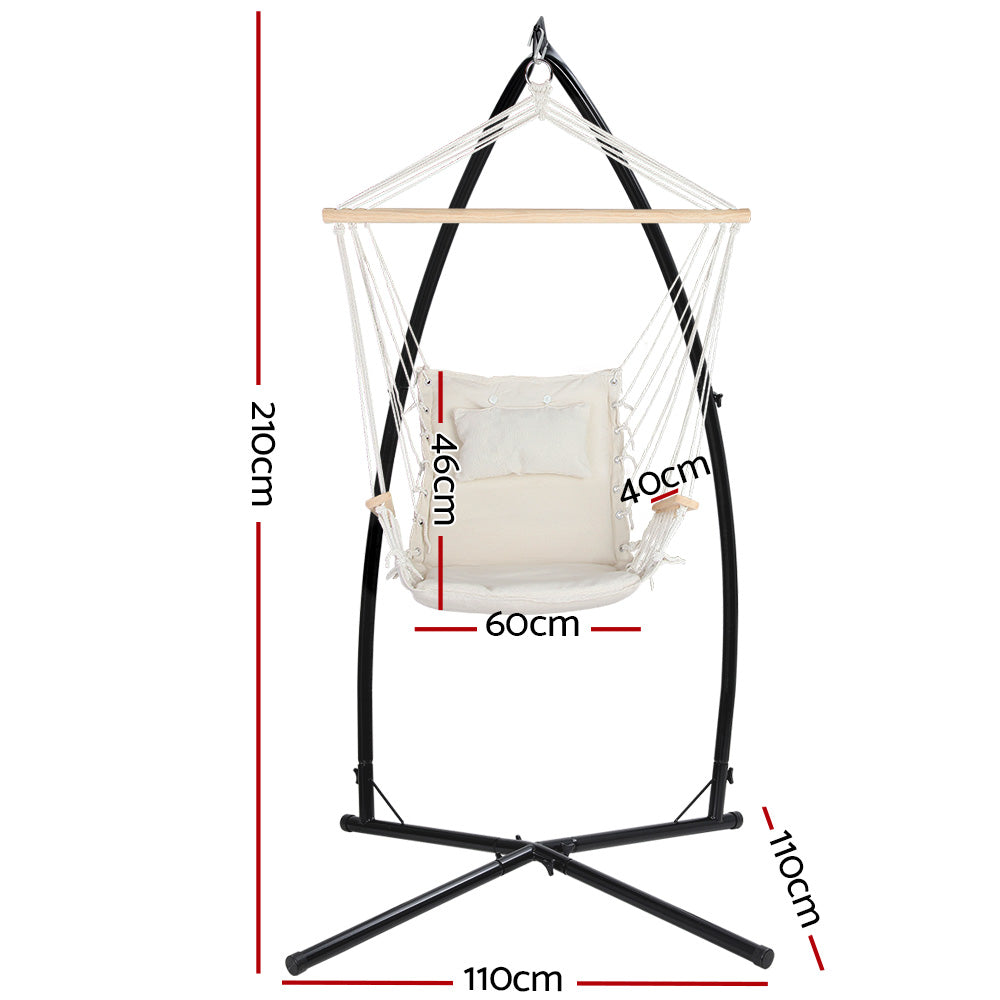 Gardeon Outdoor Hammock Chair with Steel Stand Hanging Hammock Beach Cream-Hammock-PEROZ Accessories