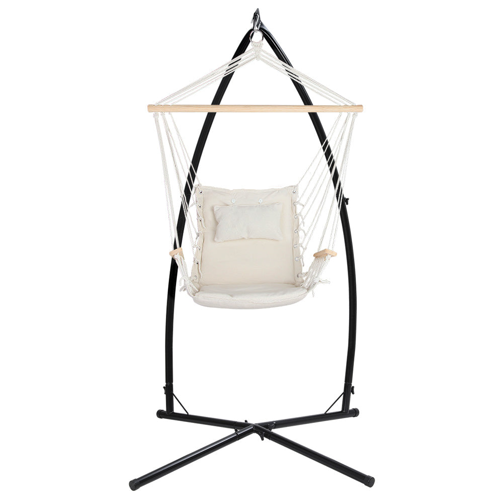 Gardeon Outdoor Hammock Chair with Steel Stand Hanging Hammock Beach Cream-Hammock-PEROZ Accessories
