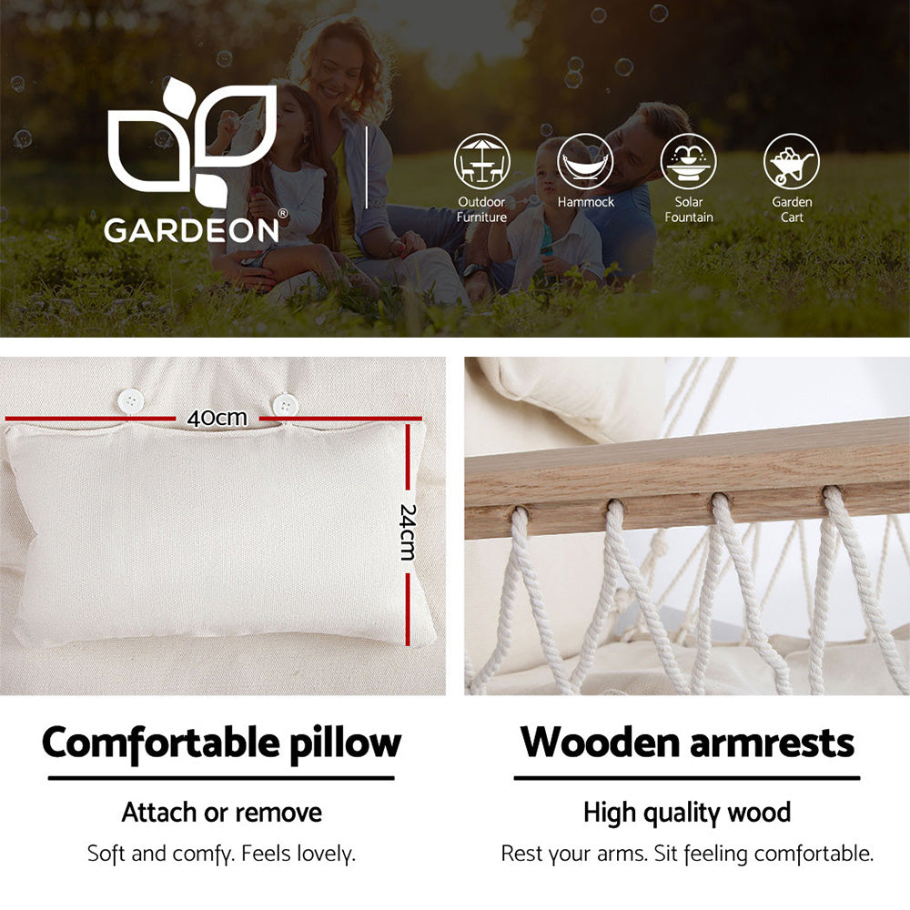 Gardeon Outdoor Hammock Chair with Steel Stand Hanging Hammock Beach Cream-Hammock-PEROZ Accessories