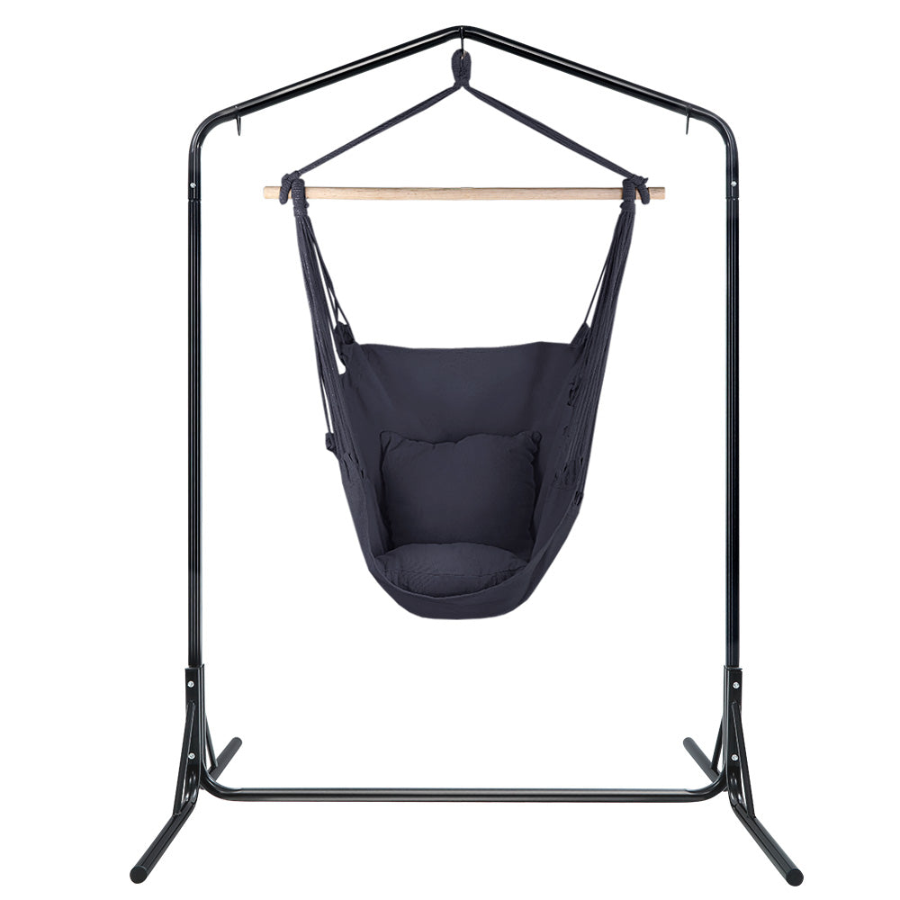 Gardeon Outdoor Hammock Chair with Stand Swing Hanging Hammock with Pillow Grey-Hammock-PEROZ Accessories