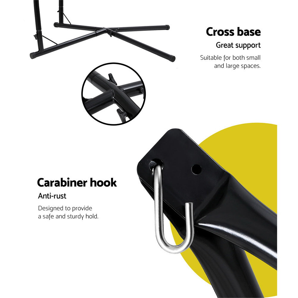 Gardeon Outdoor Hammock Chair with Steel Stand Tassel Hanging Rope Hammock Cream-Hammock-PEROZ Accessories