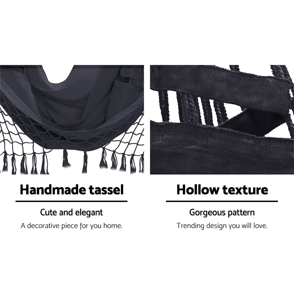 Gardeon Outdoor Hammock Chair with Stand Tassel Hanging Rope Hammocks Grey-Hammock-PEROZ Accessories