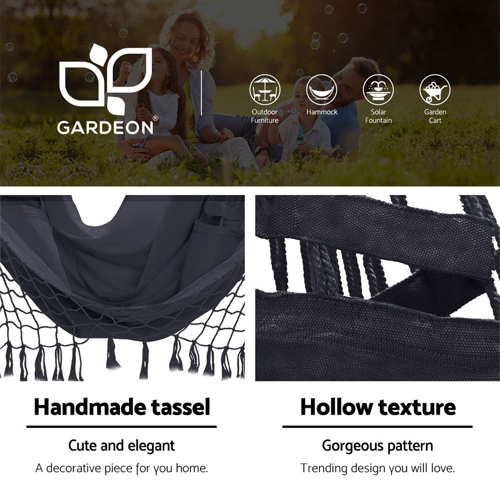 Gardeon Outdoor Hammock Chair with Steel Stand Tassel Hanging Rope Hammock Grey-Hammock-PEROZ Accessories
