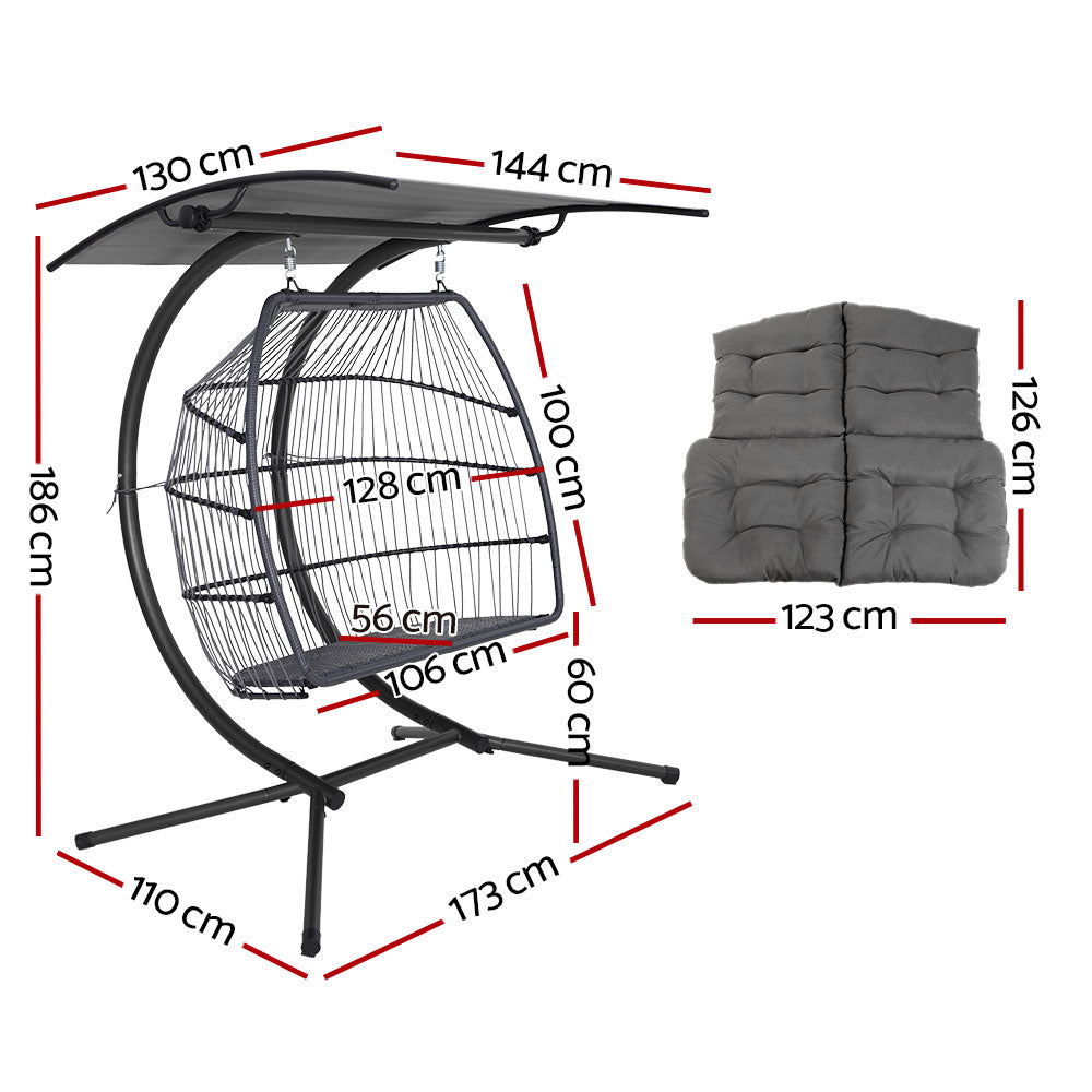 Gardeon Outdoor Furniture Lounge Hanging Swing Chair Egg Hammock Stand Rattan Wicker Grey-Furniture > Outdoor-PEROZ Accessories