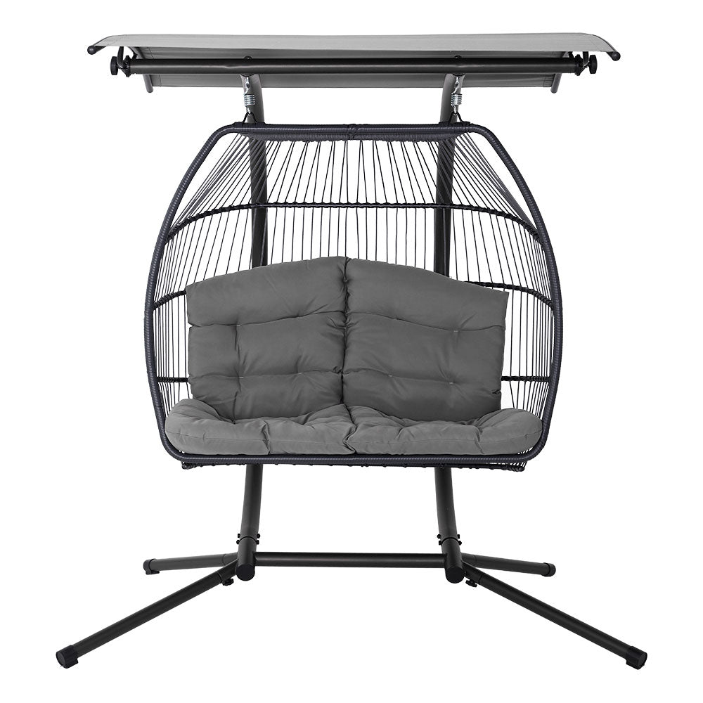 Gardeon Outdoor Furniture Lounge Hanging Swing Chair Egg Hammock Stand Rattan Wicker Grey-Furniture > Outdoor-PEROZ Accessories
