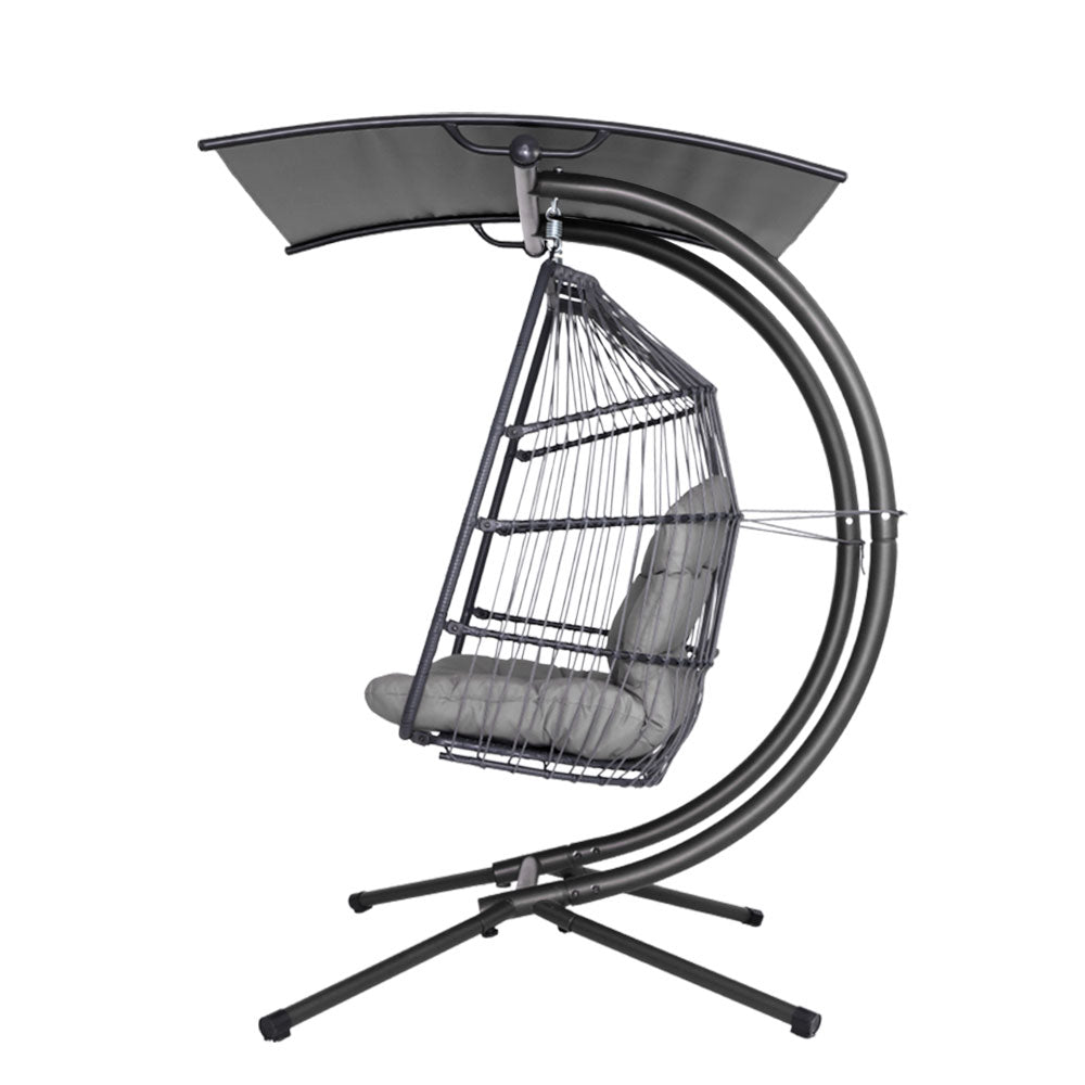 Gardeon Outdoor Furniture Lounge Hanging Swing Chair Egg Hammock Stand Rattan Wicker Grey-Furniture > Outdoor-PEROZ Accessories