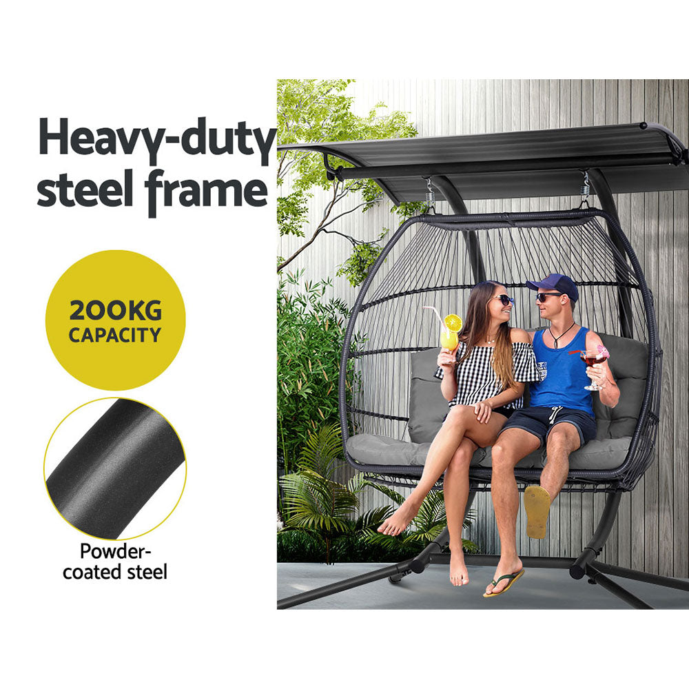 Gardeon Outdoor Furniture Lounge Hanging Swing Chair Egg Hammock Stand Rattan Wicker Grey-Furniture > Outdoor-PEROZ Accessories