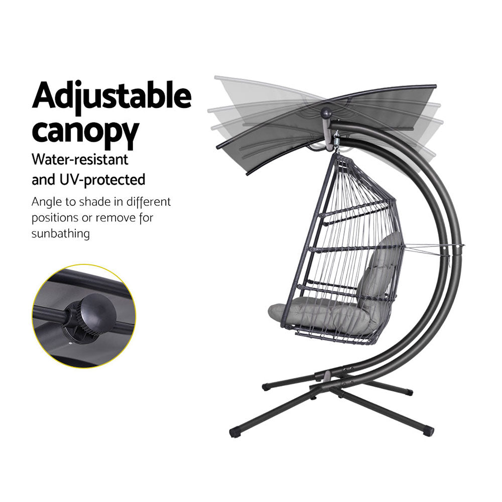 Gardeon Outdoor Furniture Lounge Hanging Swing Chair Egg Hammock Stand Rattan Wicker Grey-Furniture > Outdoor-PEROZ Accessories