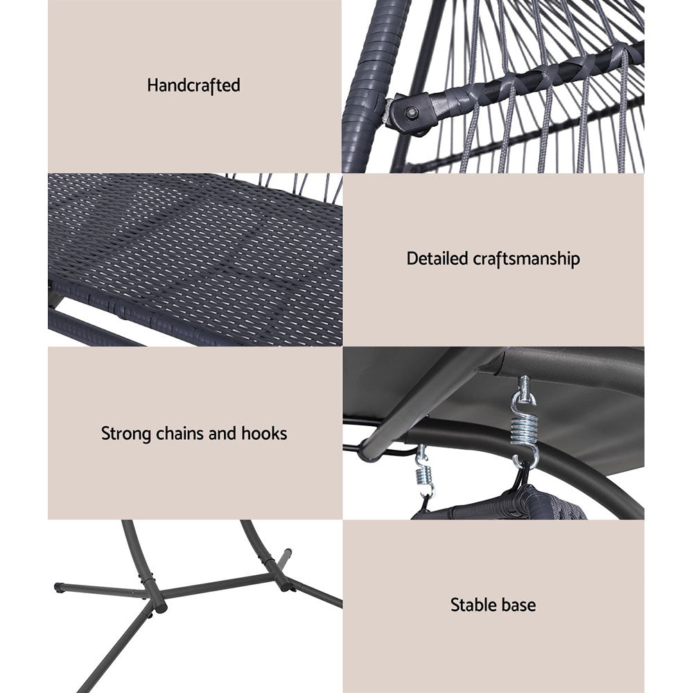 Gardeon Outdoor Furniture Lounge Hanging Swing Chair Egg Hammock Stand Rattan Wicker Grey-Furniture > Outdoor-PEROZ Accessories