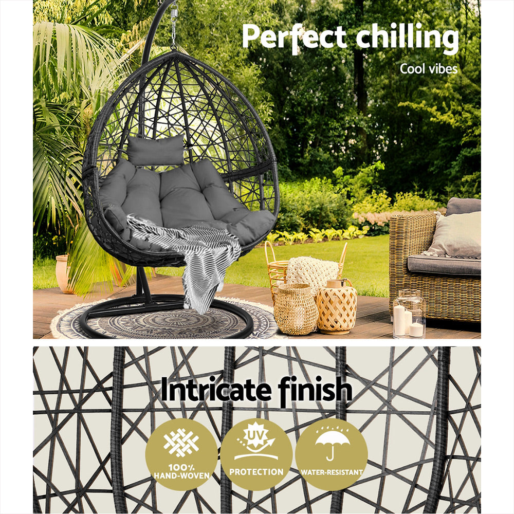 Gardeon Outdoor Hanging Swing Chair - Black-Hammock-PEROZ Accessories