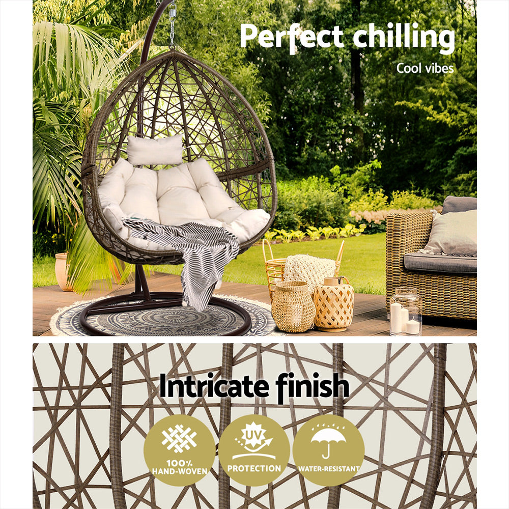 Gardeon Outdoor Hanging Swing Chair - Brown-Hammock-PEROZ Accessories